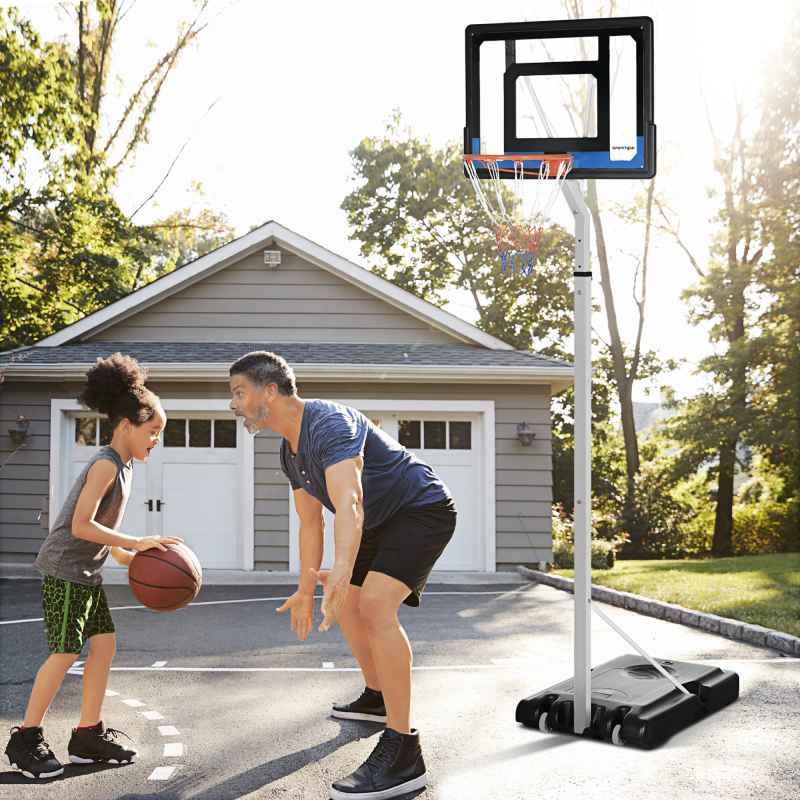 SPORTNOW Height Adjustable Basketball Hoop and Stand w/ Plastic Backboard and Weighted Base, Portable on Wheels, 2.6-3.1m, White