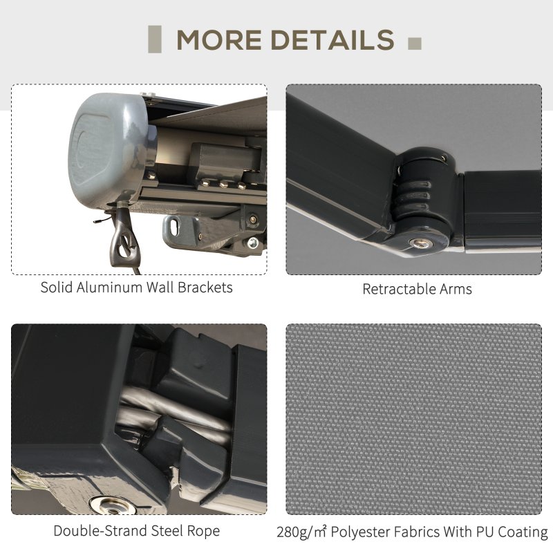 Outsunny 3.5 x 3 m Electric Awning with Remote Controller, Aluminium Frame DIY Retractable Awning, UV50+ Sun Shade Canopy for Garden Patio Deck Door Window, Grey
