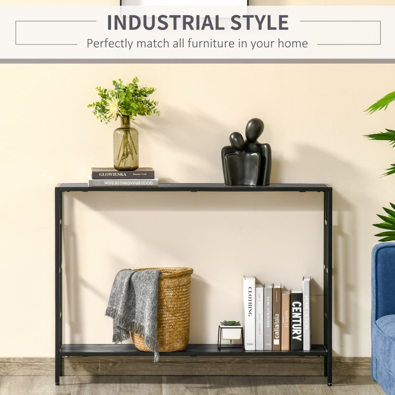 HOMCOM Industrial Console Table with Storage Shelf, Narrow Hallway Dressing Desk with Metal Frame for Living Room, Bedroom