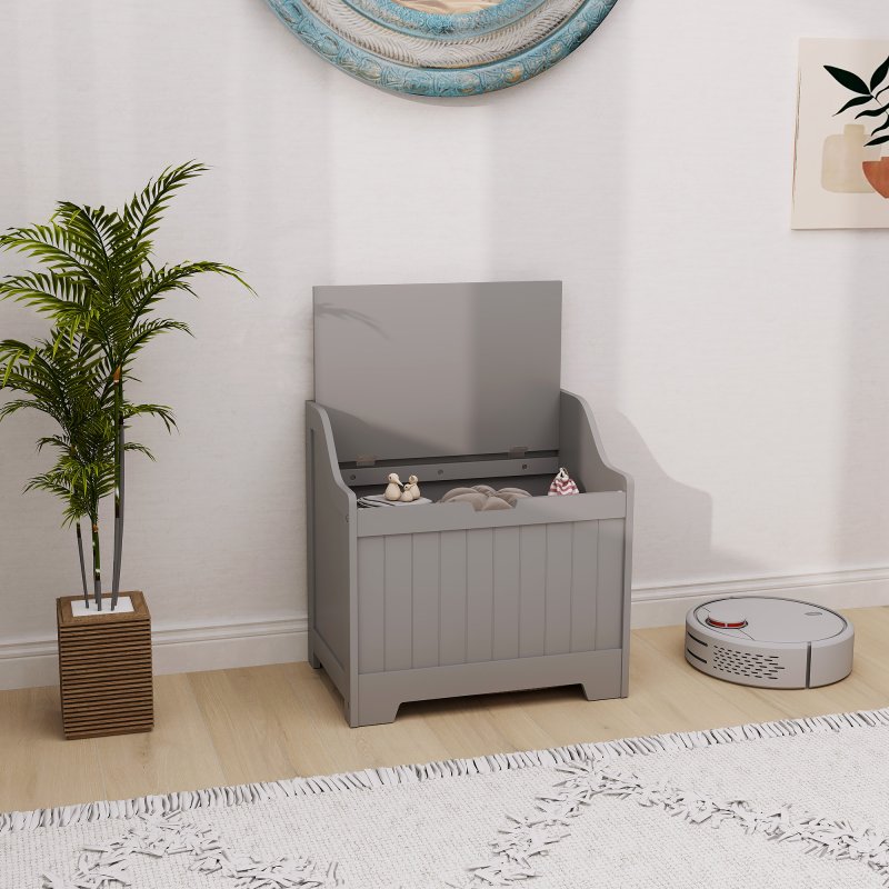 HOMCOM Storage Chest, Storage Trunk with Safety Hinge and U-shaped Cut-out Pull, Wooden Storage Box for Living Room, Entryway, 56.4 x 38 x 56 cm