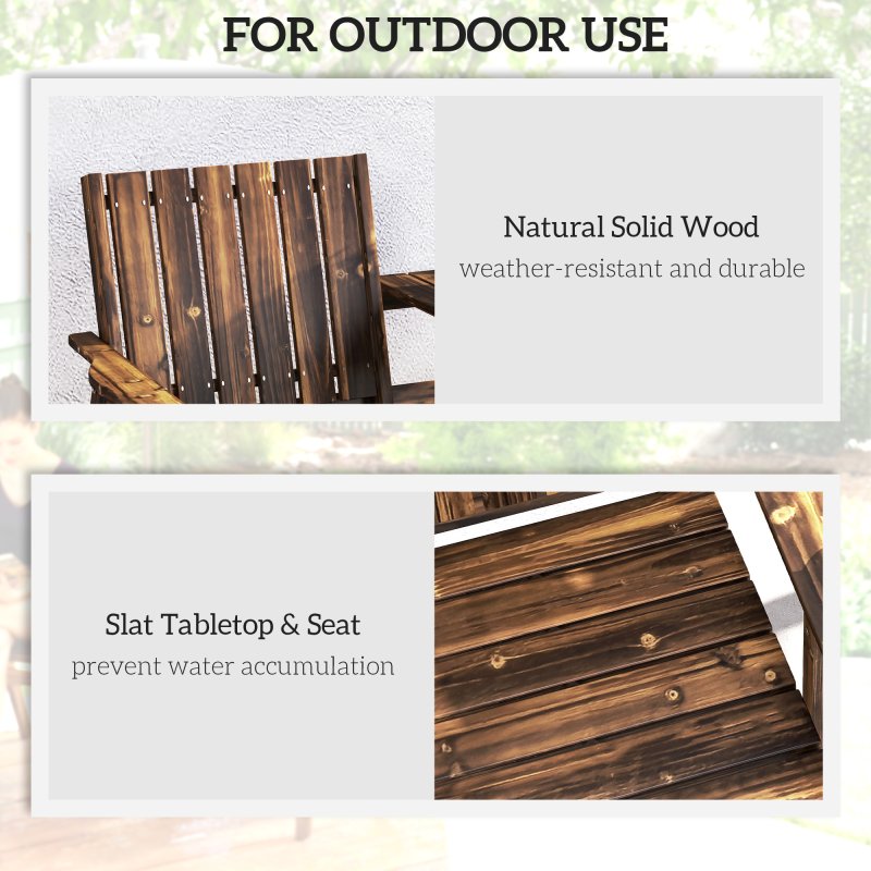Outsunny 2-Seater Wooden Garden Bench, Antique Loveseat Chair with Table & Parasol Hole, Outdoor Bench for Porch, Patio, Carbonised Finish