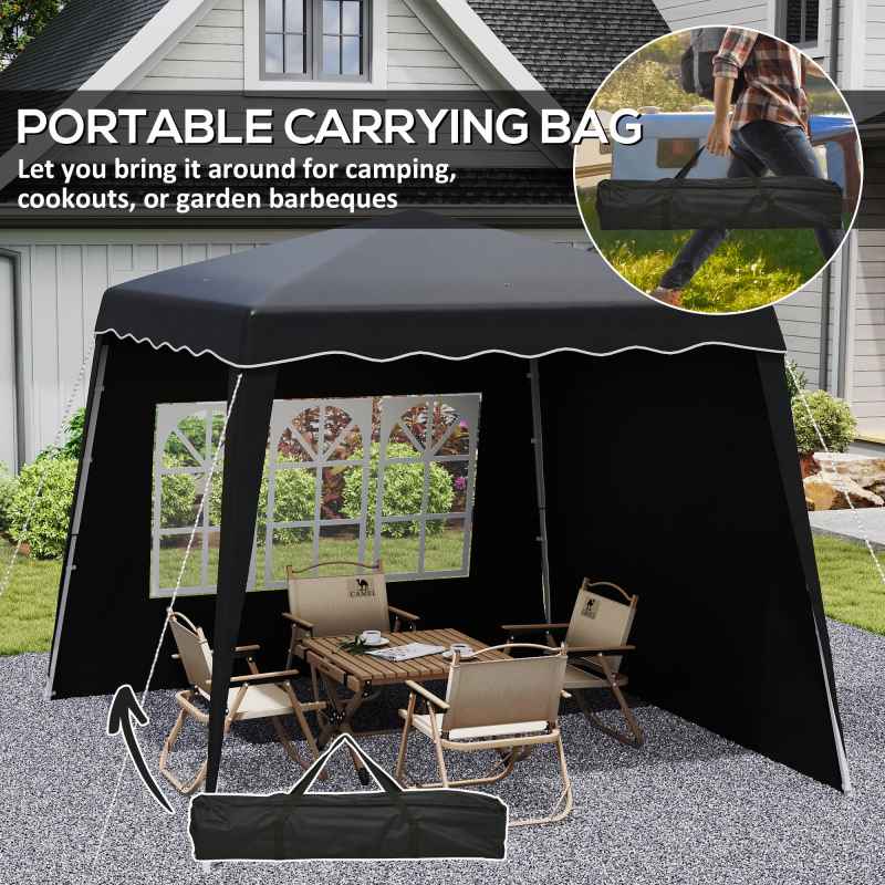 Outsunny 2.4 x 2.4m Pop Up Gazebo Canopy Tent with 2 Sidewalls and Carry Bag, Height Adjustable, UV50+ Party Tent Event Shelter for Garden, Patio, Black