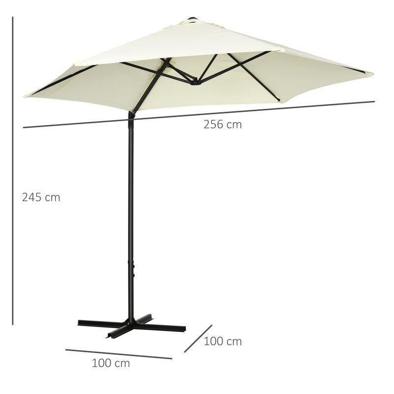 Outsunny 2.5M Garden Cantilever Parasol, Offset Roma Patio Umbrella Hanging Sun Shade Canopy Shelter with 360 Rotation and Cross Base, Beige