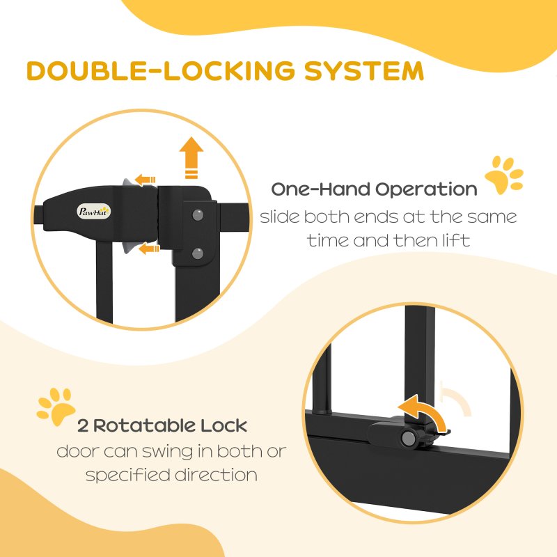 PawHut Pressure Fit Dog Stair Gate No Drilling Safety Gate Auto Close for Doorways, Hallways, 74-94cm Adjustable, 78cm Tall, Black