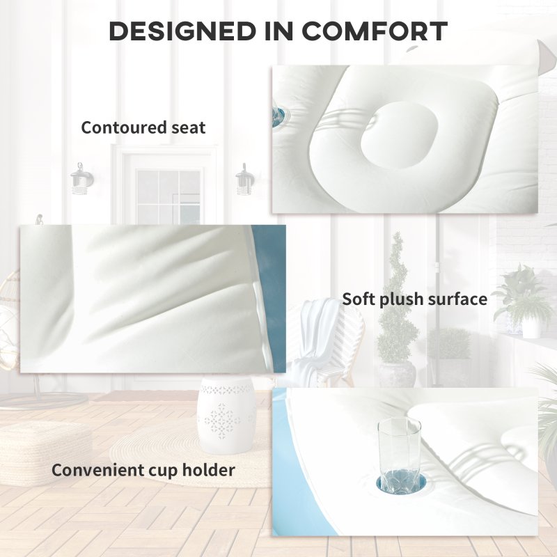 Outsunny Inflatable Chair and Footstool, Inflatable Sofa Lounger with Soft Plush Fabric and Cup Holder, for Camping, Gaming, Reading and Movie Watching, White