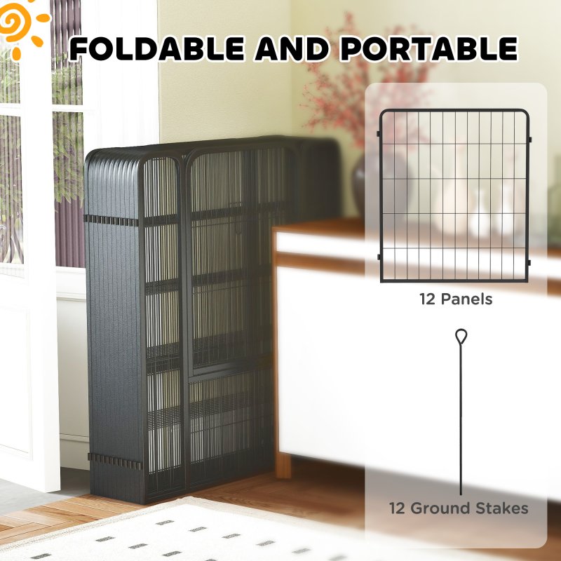 PawHut Dog Pen, 12 Panel Puppy Pen, Steel Dog Playpen, for Medium Breeds, 80cm Tall, Black