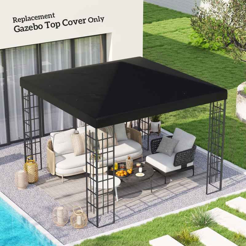 Outsunny 3 x 3(m) Gazebo Canopy Replacement Cover, Garden Gazebo Roof Replacement with Drain Holes, Water Resistant PVC Coating, 370g/ UPF30+, TOP COVER ONLY
