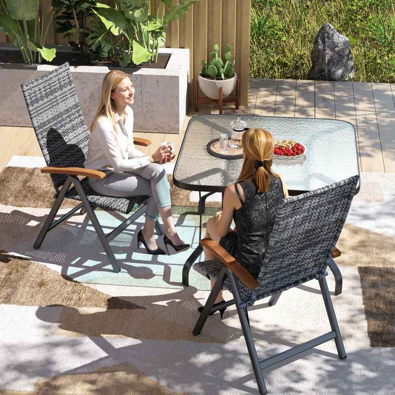 Outsunny 2 Pieces Outdoor Folding Dining Chair, PE Rattan Chair with Armrests, High Backrest, for Garden, Camping, Balcony, Porch, Light Grey