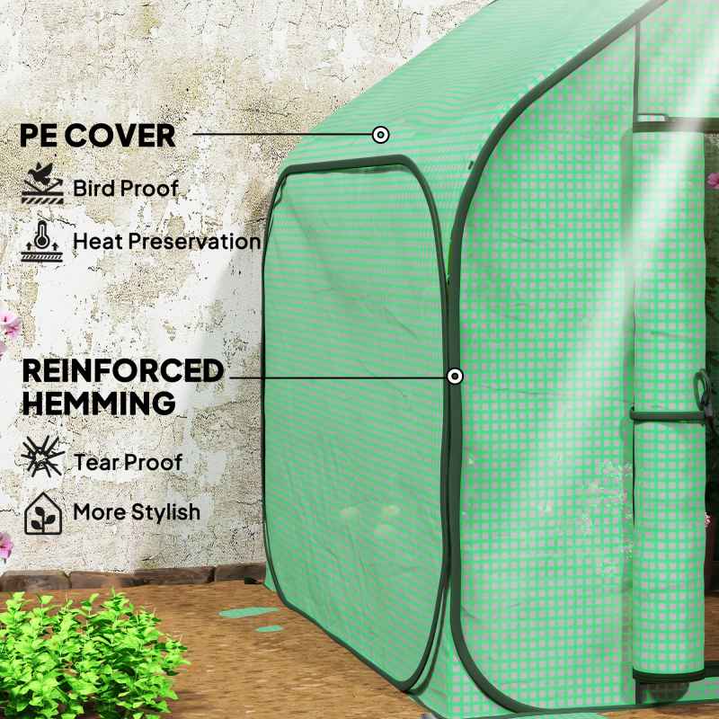 Outsunny Mini Pop Up Greenhouse with Reinforced PE Cover, Foldable Small Greenhouse with Zipper Door for Indoor Outdoor, 150 x 148 x 148 cm, Green