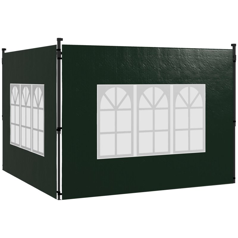 Outsunny Gazebo Side Panels with Window for 3x3(m) or 3x6m Gazebo Canopy, 2 Pack Sides Replacement, Green