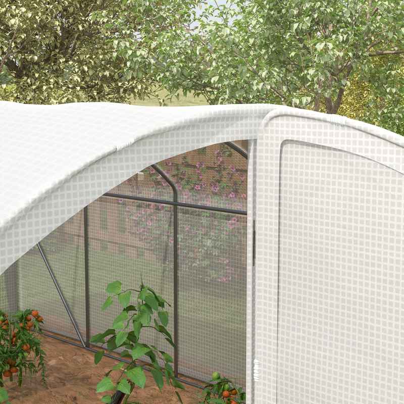 Outsunny 4 x 3 x 2m Polytunnel Greenhouse with Hinged Door, Walk-in Grow House Tent with UV-resistant PE Cover, Galvanised Steel Frame, Clamps, White