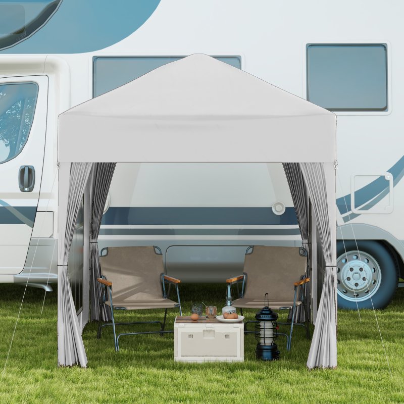 Outsunny 2 x 2 m Garden Pop Up Gazebo, Wedding Party Tent Marquee, Water Resistant Awning Canopy with Sidewalls, Windows, Carry Bag, White