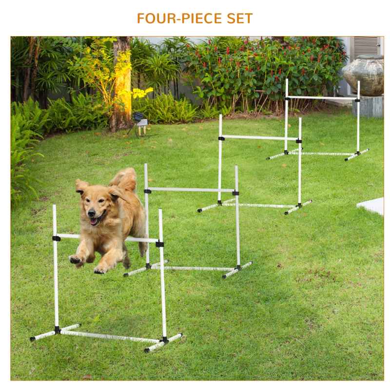 PawHut Dog Agility Equipment Training Height Adjustable Jumps Hurdle 4 Pieces with Carrying Bag for Outdoor, White