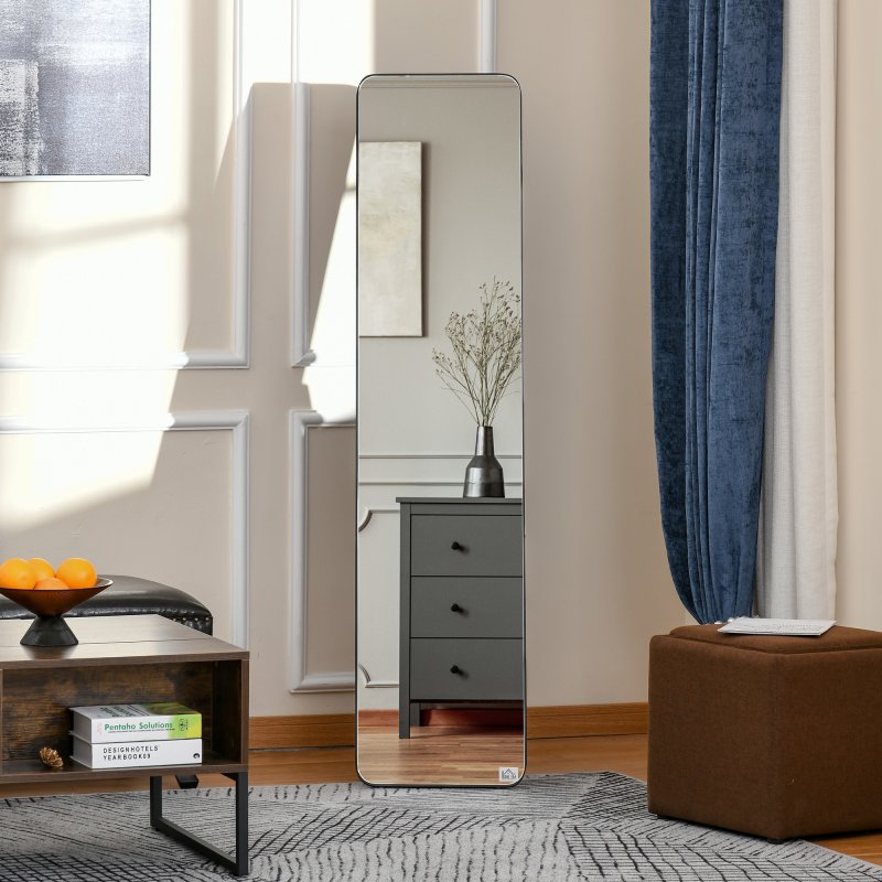 HOMCOM Full Length Mirror, Free Standing or Wall Hanging, Tall Full Body Mirror for Bedroom, Hallway, Black