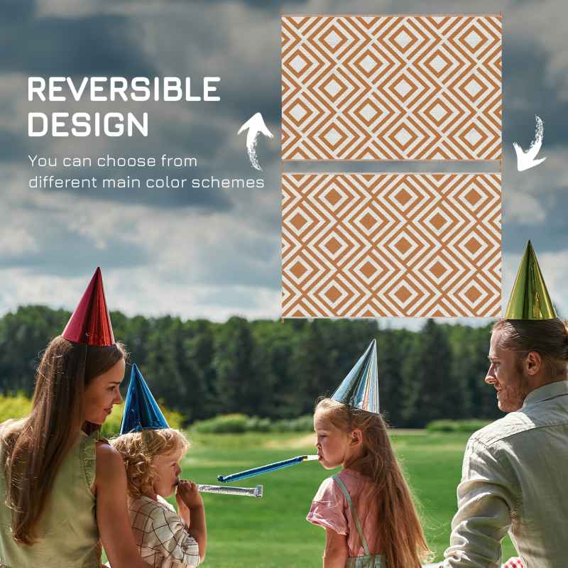 Outsunny Reversible Outdoor Rug with Carry Bag, Waterproof Plastic Straw Mat for Garden, Deck, RV, Picnic, Beach, Camping, 182 x 274cm, Brown