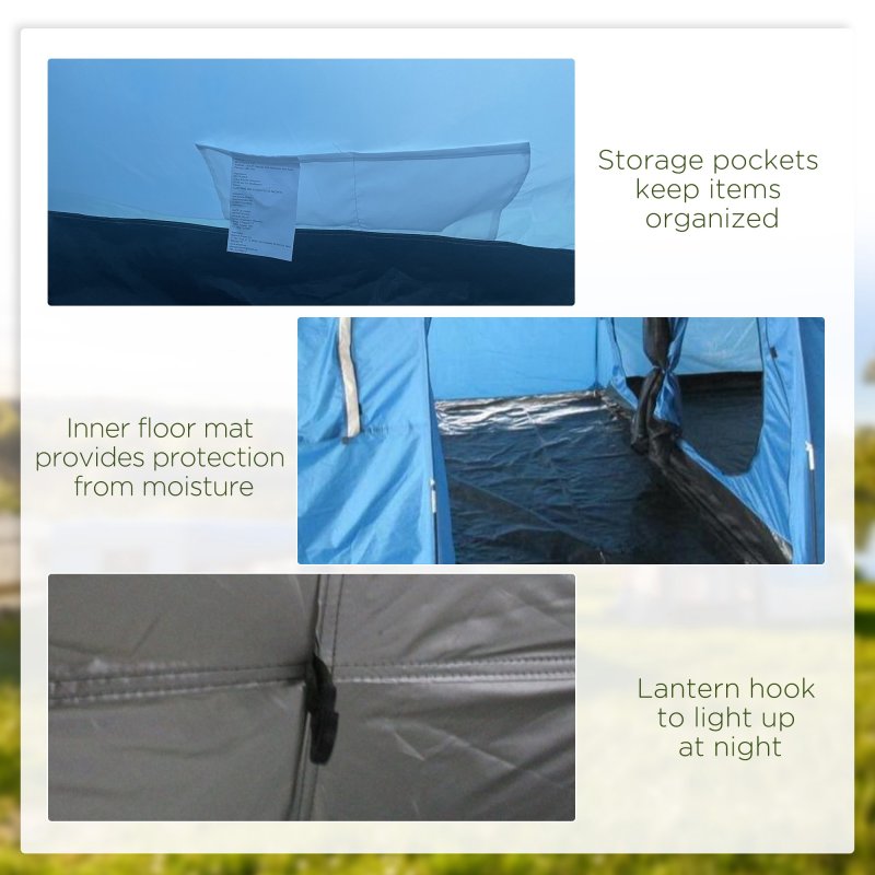 Outsunny 5-6 Man Tunnel Tent, Two Room Camping Tent with Floor, 2 Doors and Carry Bag, 2000mm Water Column for Fishing, Hiking, Sports, Festival, Blue