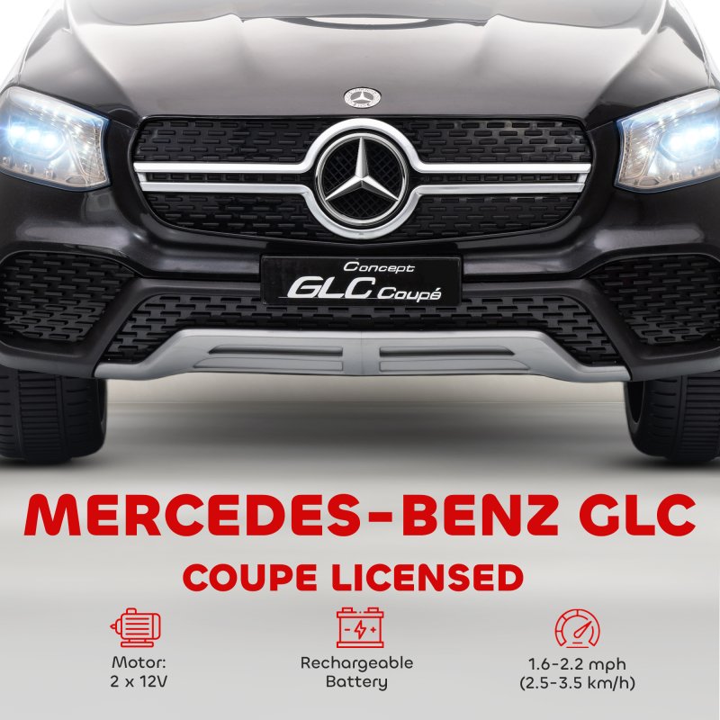 AIYAPLAY Mercedes-Benz GLC Coupe Licensed Kids Ride on Car, 12V Battery Powered Kids Electric Car with Remote Control, Soft Start, LED Light, Music, MP3, 3 Speed, for 3-6 Years, Black