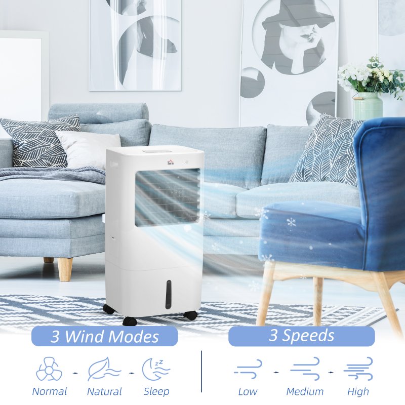 HOMCOM 3-in-1 Portable Air Cooler with 15 Litre Capacity, Evaporative Air Cooler with Automatic Oscillation, 3 Modes, 3 Speeds, Ice Boxes, Air Conditioner Fan for Home, Bedroom, Office