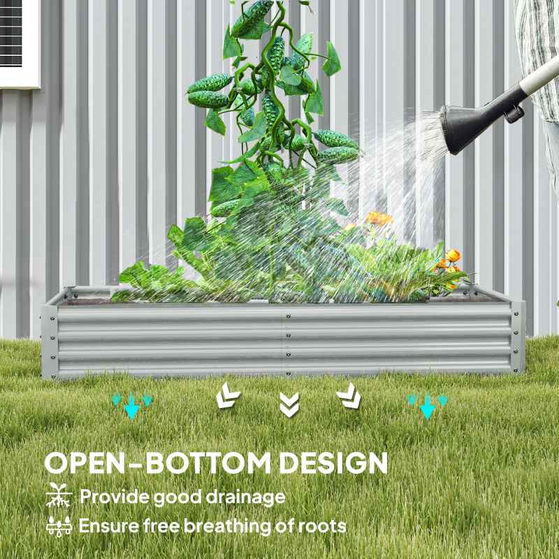 Outsunny Galvanised Raised Garden Bed, 180 x 90 x 30cm Raised Bed with Reinforcing Bars, Outdoor Raised Planter with Open Bottom for Vegetables, Flowers, Herbs, Silver