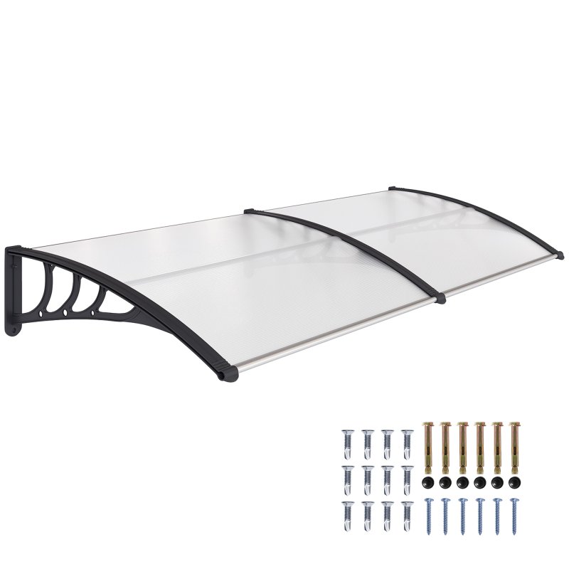 Outsunny Front Door Canopy Outdoor Awning Aluminium Rigid Plastic Polycarbonate Rain Shelter UV Water Rain Resistant 75 x 195 cm White