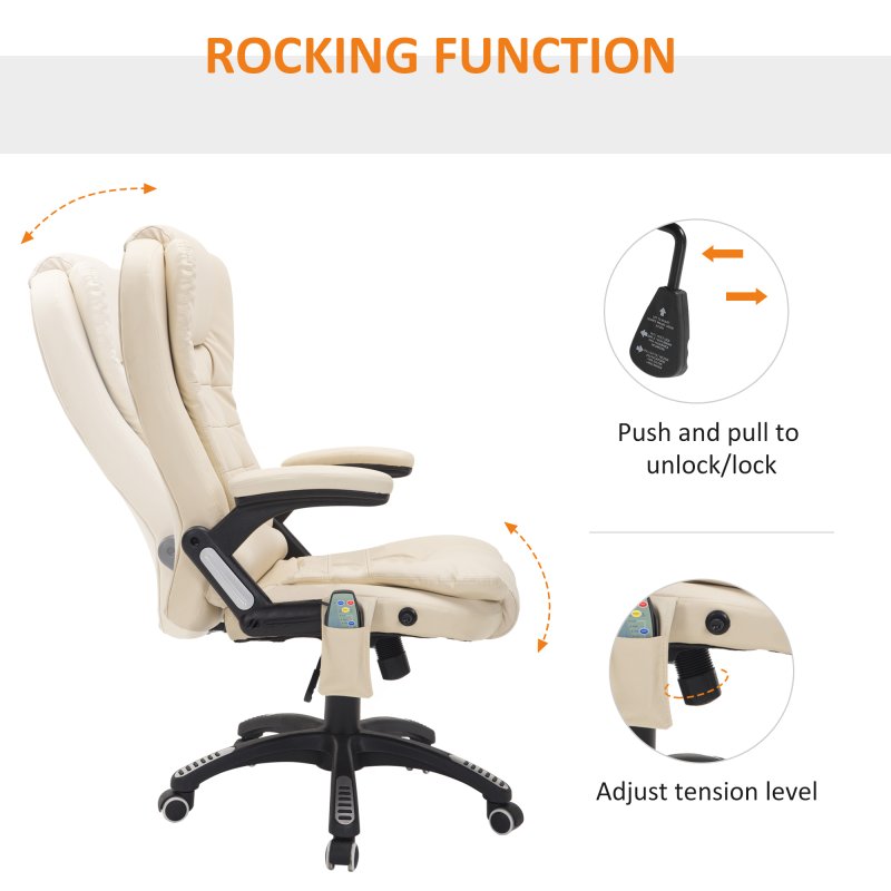 HOMCOM 6-Point Massage Office Chair with Seat Heated for Home Office, PU Leather High Back Executive Desk Chair with Adjustable Height and 360° Swivel for Work Study