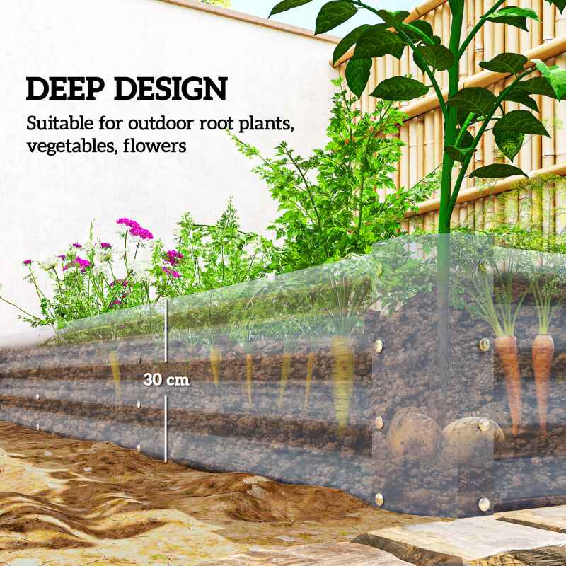 Outsunny Galvanised Raised Garden Bed, 240 x 120 x 30cm Raised Bed with Reinforcing Bars, Outdoor Raised Planter with Open Bottom for Vegetables, Flowers, Herbs, Silver