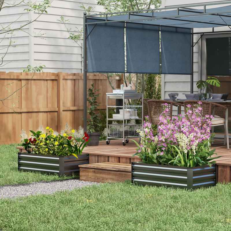 Outsunny Set of 2 Raised Garden Bed, Outdoor Planter Box with Galvanised Steel Frame for Growing Vegetables, Flowers and Herbs, 100 x 60 x 30cm, Grey