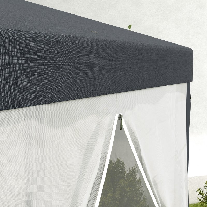 Outsunny 4M Hexagon Gazebo, Netting Party Tent, Patio Canopy Outdoor Event Shelter for Activities, Shade Resistant, Dark Grey