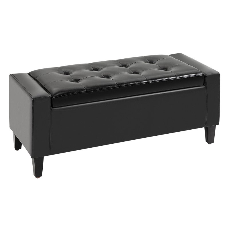 HOMCOM PU Leather Storage Ottoman Bench Storage Chest Tufted Ottoman Cube w/ Flipping Top 92L x 40W x 40H cm