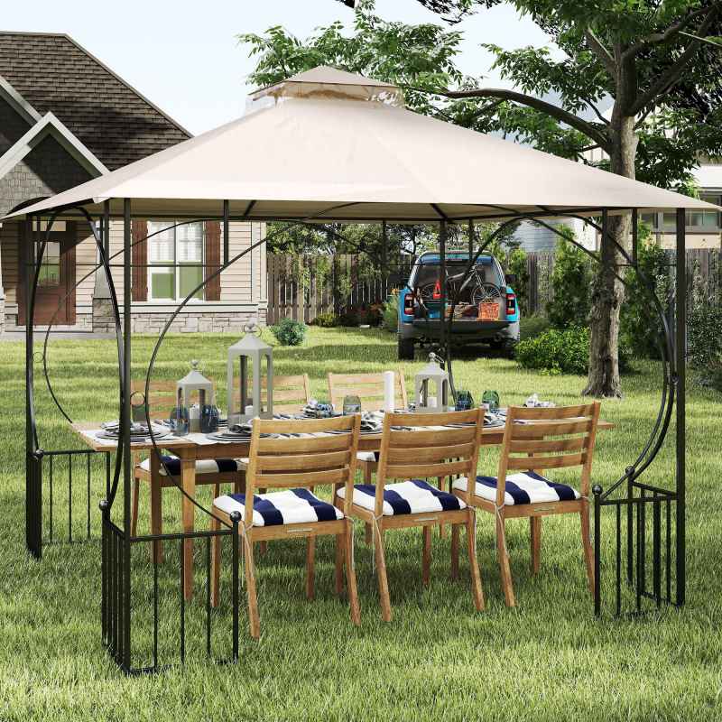 Outsunny 3x3(m) Replacement Gazebo Canopy, Double Tier Roof Top for Garden, Patio, Outdoor, Beige (TOP ONLY)