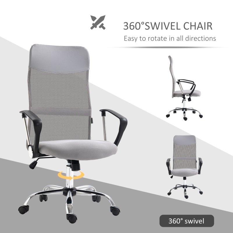 HOMCOM Mesh Office Chair, High Back Computer Desk Chair, Swivel Chair with Height Adjustable, for Home, Light Grey