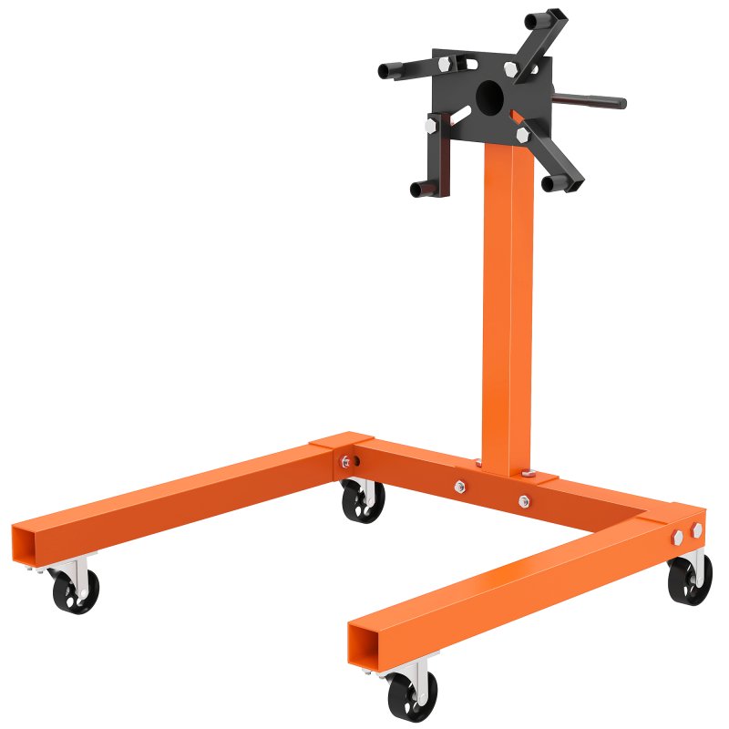 HOMCOM Engine Stand, 570 kg Rotating Engine Stand with 360 Degree Adjustable Head, 4 Mounting Arms, Heavy Duty Steel Support, Universal Wheels for Garage Workshop Auto Repair, Orange