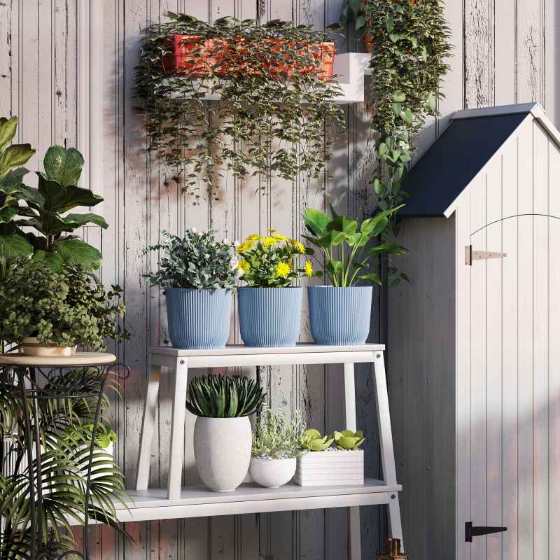 Outsunny Set of 3 Plastic Round Plant Pots Outdoor 22cm, Garden Planters, Flower Pots for Garden Decoration, Patios, Indoor, Outdoor, Home, Blue