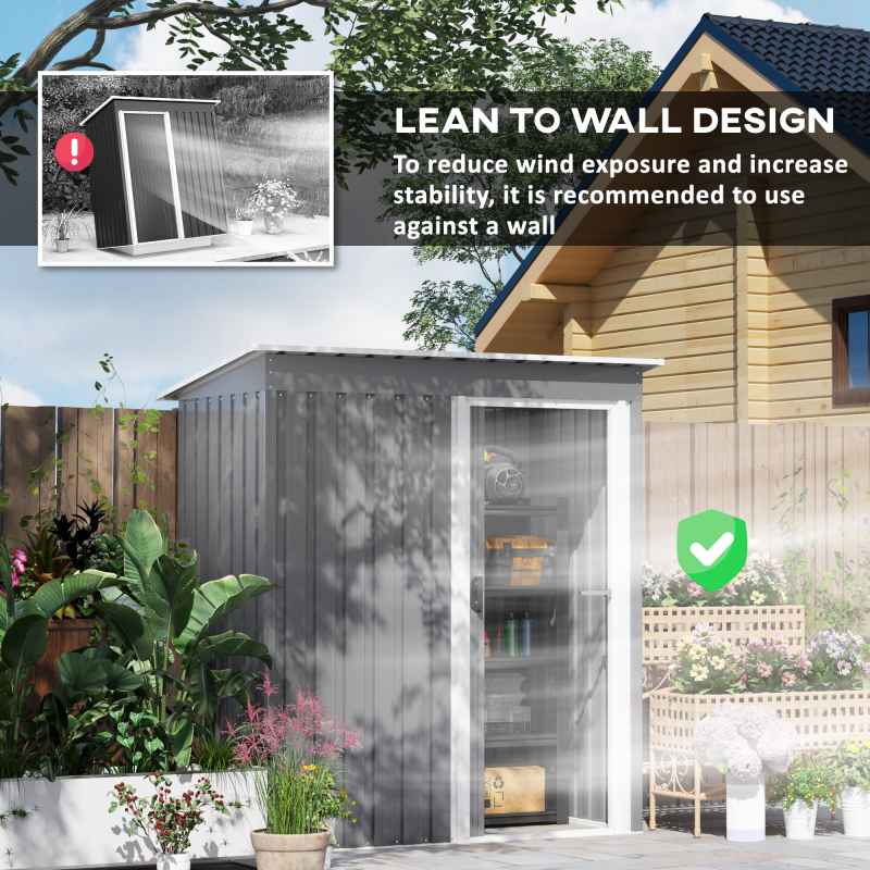 Outsunny 5 x 3ft Garden Storage Shed with Sliding Door and Sloped Roof, Lean to Outdoor Equipment Tool Shed for Garden, Light Grey