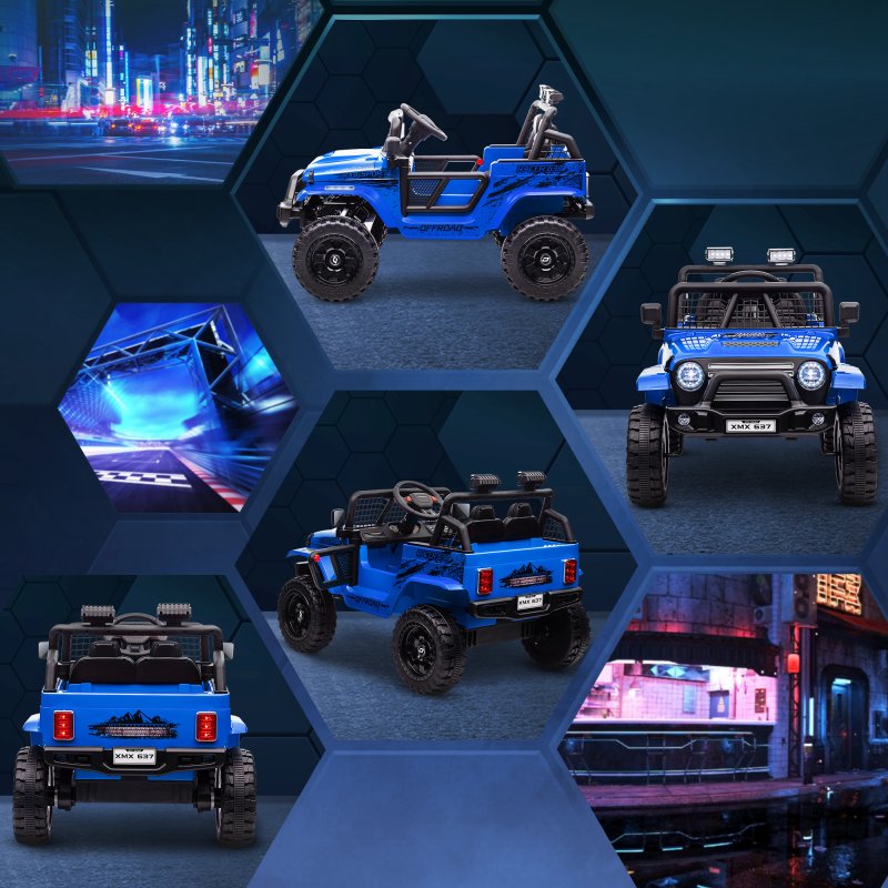 AIYAPLAY Kids Ride On Car, 12V Battery Powered Electric Truck with 4 Spring Suspension Wheels, Parental Remote Control, Music Horn LED Lights, Blue