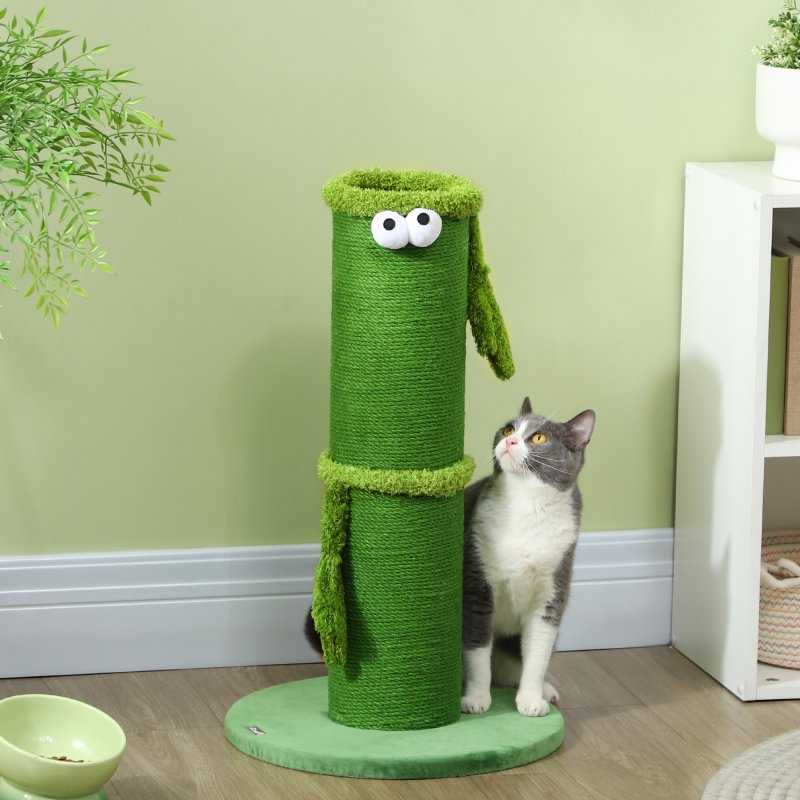 PawHut Cat Scratching Post for Indoor Cats, 63cm Tall Cat Scratcher Post with Sisal Rope Cover, Large Base, Green