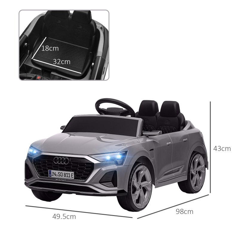 AIYAPLAY Audi Q8 E-tron Licensed Electric Car for Kids, 12V Electric Ride on Sportback Design with Remote Control, 4 Suspension Wheels, LED Headlights, Music, Horn, for Ages 3-4 - Grey