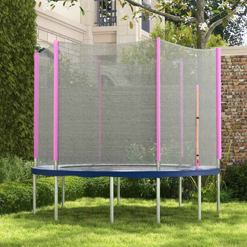 SPORTNOW 10ft Trampoline Net Replacement with 6 Plastic Pole Covers, Weather-Resistant Trampoline Netting Replacement with Zipped Entrance, Poles Not Included, Pink