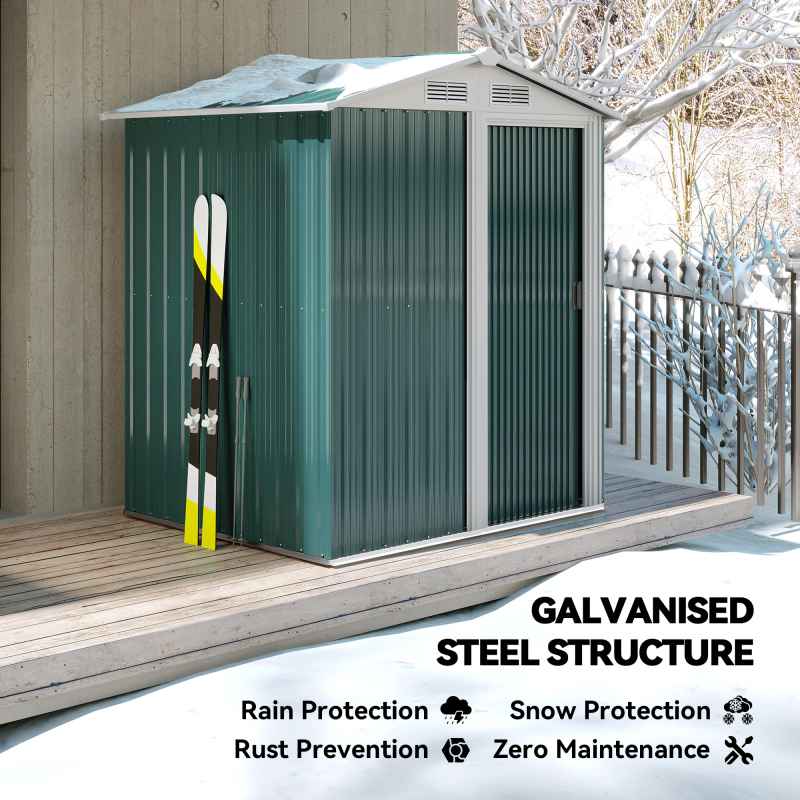 Outsunny 5ft x 4ft Garden Shed, Metal Tool Storage Shed with Sliding Door, Sloped Roof and Foundation Kit for Garden, Patio, Green