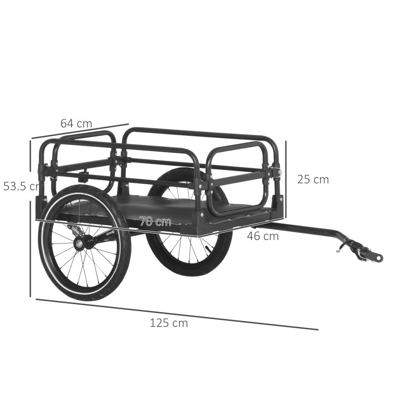 HOMCOM Steel Bike Trailer with Triple Safety Features, Wagon Bicycle Trailer with Suspension, 2 Wheels Outdoor Storage Carrier, 40kg Max Load, Black