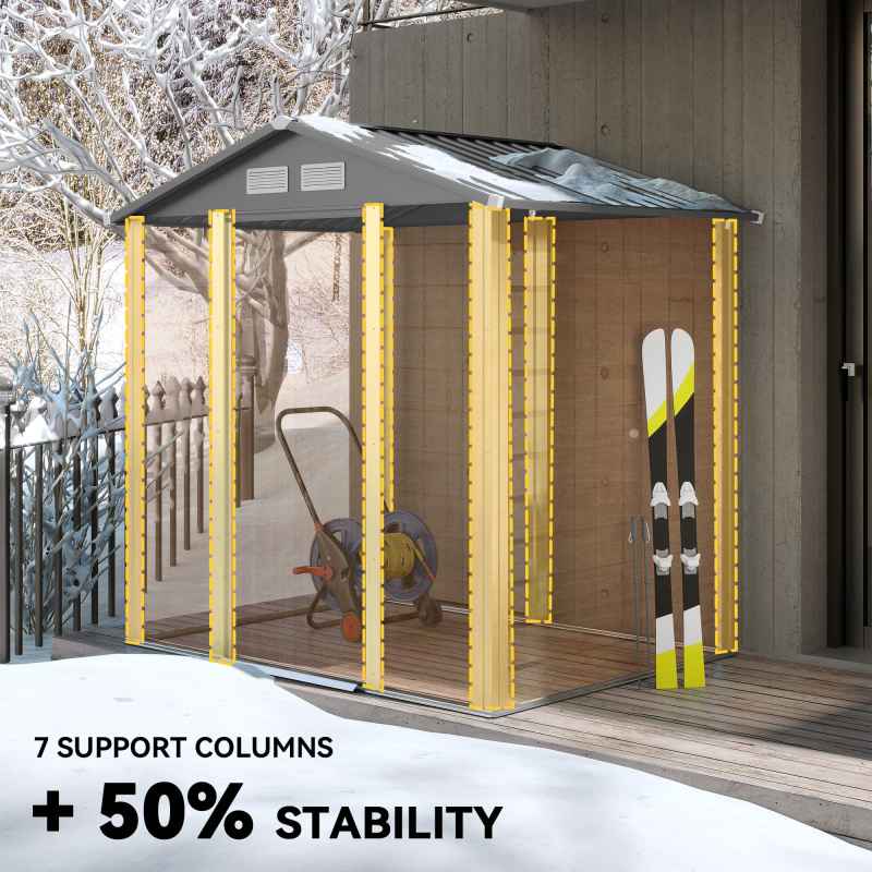 Outsunny 6.5 x 5ft Garden Shed, Metal Storage Tool House Gardening Tool Storage with Shutter Vents, Brown and Grey