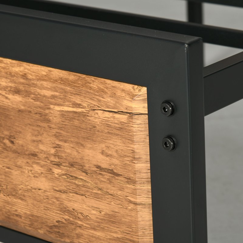 HOMCOM Industrial Double Bed Frame, 5FT Steel Bed Base with Headboard, Footboard, Slatted Support and Under Bed Storage, 147 x 197cm, Rustic Brown