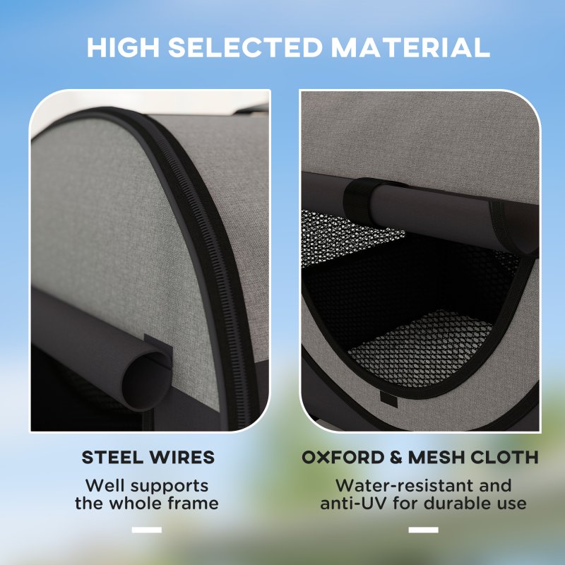 PawHut Foldable Pet Carrier for Miniature Dogs, Portable Cat Carrier Bag Soft Side Fabric Dog Crate with Removable Mat, Breathable Mesh, Ground Stakes, 46L x 36W x 41H cm - Black