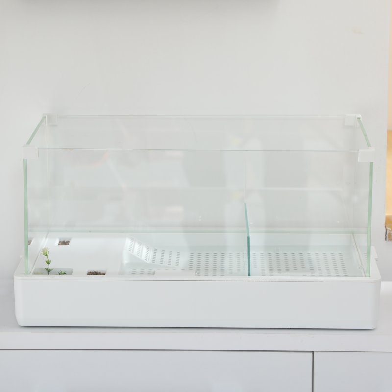 PawHut 50cm Turtle Tank Aquarium, Glass Tank with Basking Platform, Filter Layer Design, Full View Visually Terrapin Reptile Habitat, White