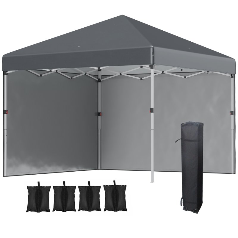 Outsunny 3 x 3 (M) Pop Up Gazebo, UPF 30+ with 2 Sidewalls, Leg Weight Bags and Wheeled Bag, Height Adjustable Party Tent Event Shelter for Garden, Patio, Dark Grey