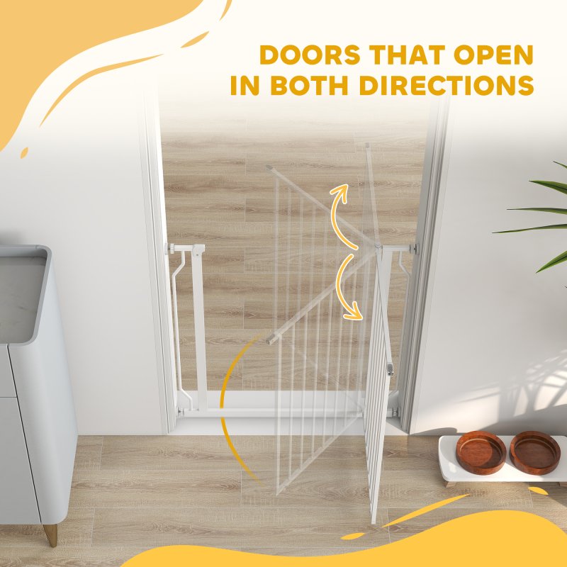 PawHut Dog Gate Wide Stair Gate w/ Door Pressure Fit Pets Barrier for Doorway, Hallway, 76H x 75-85W cm - White