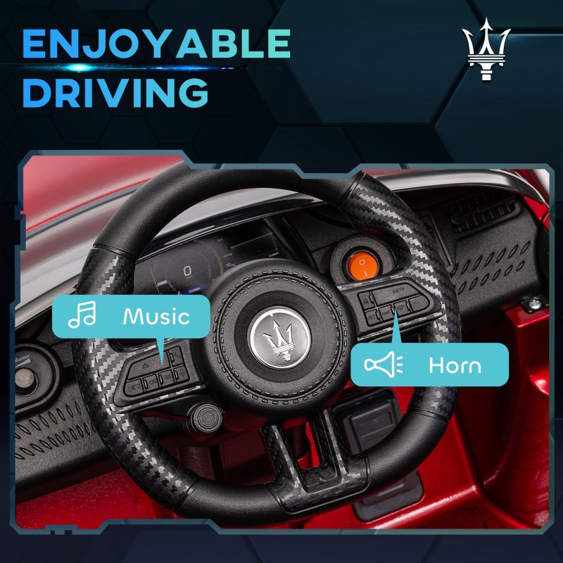 AIYAPLAY Maserati Licensed Electric Car for Kids, 12V Kids Electric Car with Remote Control, LED Light, MP3, Music, Soft Start, Horn, Ride on Car for 3-5 Years, Wine Red