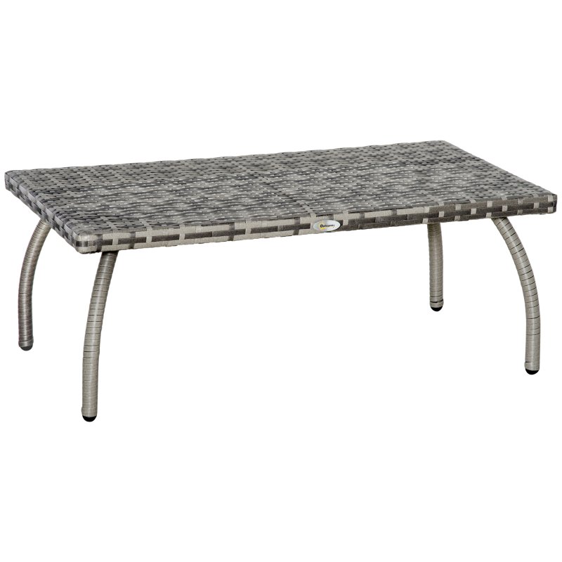 Outsunny Rattan Coffee Table, Patio Wicker Table with All-Weather Material for Garden, Balcony, Backyard, Grey