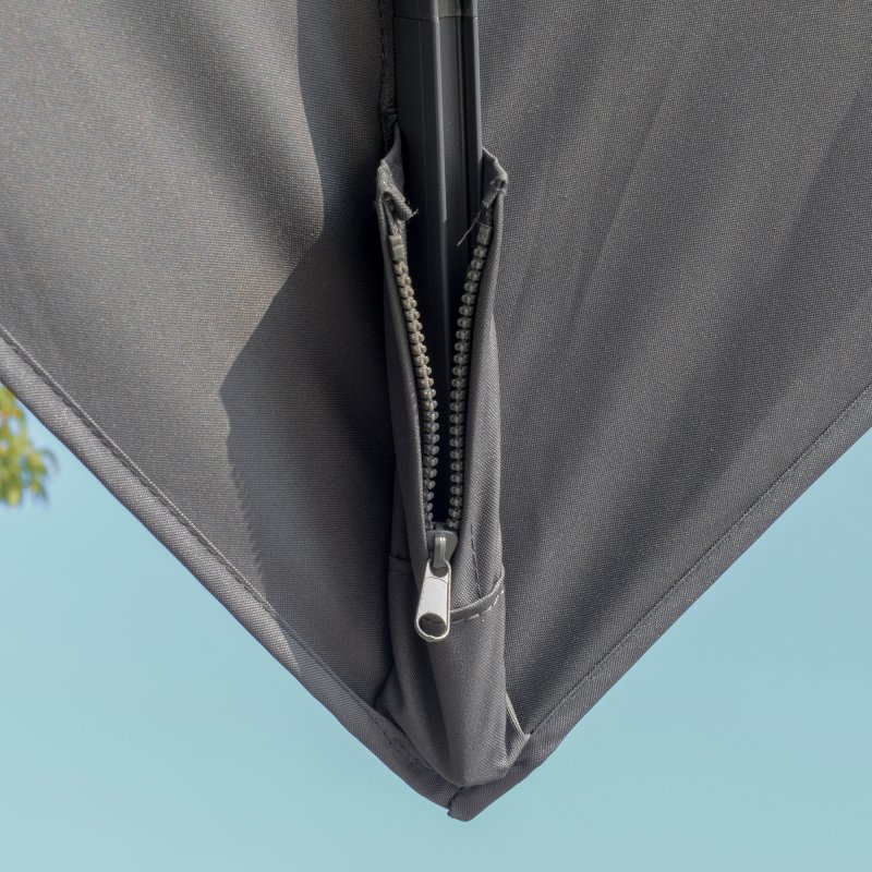 Outsunny 3m Cantilever Roma Parasol, Offset Patio Umbrella, Solar LED Lighted Hanging Sun Shade Canopy 250g Polyester SunShade with Aluminium Frame, Tilt & Crank Handle, Cross Base for Lawn, Grey