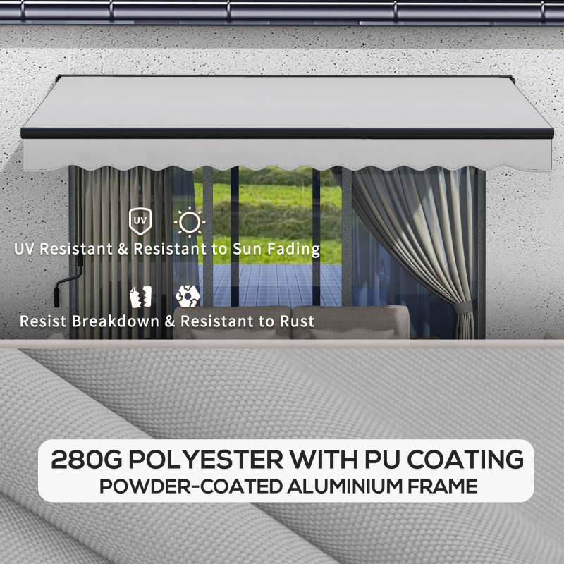 Outsunny 3.5 x 2.5m Electric Awning with Remote Controller, Aluminium Frame Retractable Awning, Half Cassette Sun Canopies for Patio Deck Door Window, Light Grey